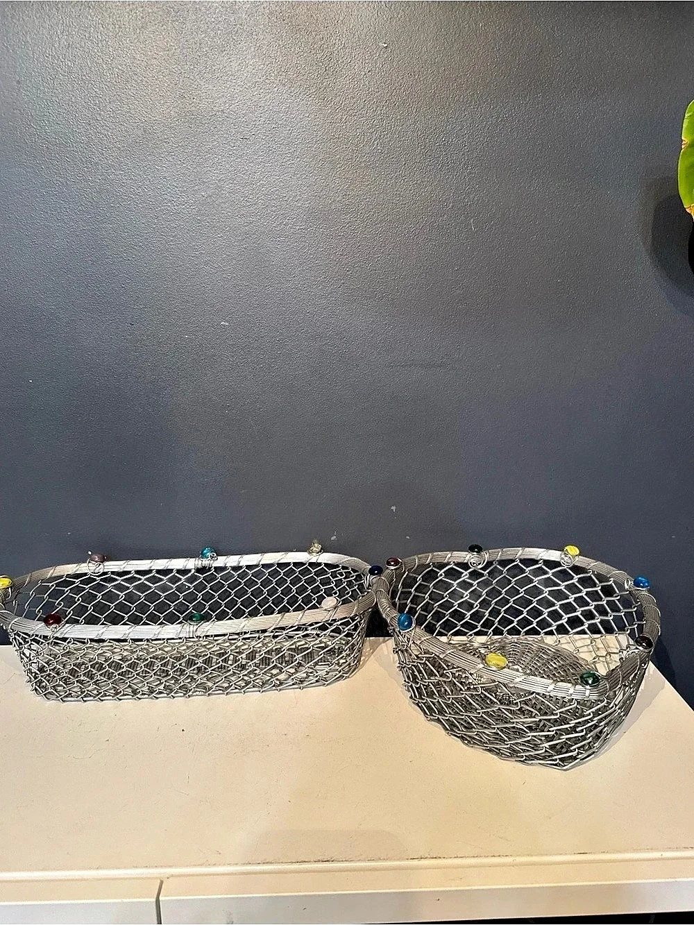 Dary Rees Original Wire Basket Set in Silver & Blue